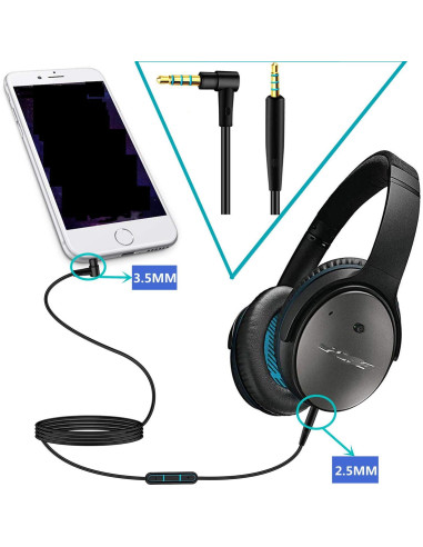Cable de Audio Xivip 1.5m con Micrófono para Auriculares Bose QC45 QC35