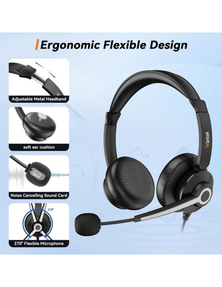 Auricular USB y 3.5mm Wantek 786FNUSB con micrófono y cancelación de ruido