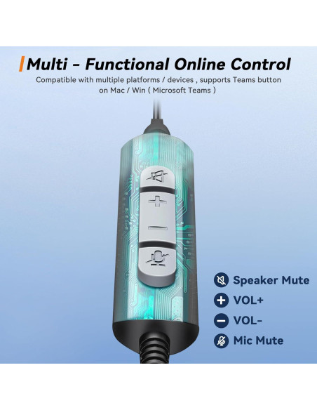 Auricular USB y 3.5mm Wantek 786FNUSB con micrófono y cancelación de ruido