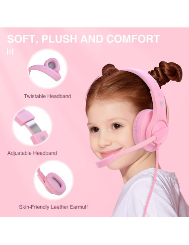 Auriculares Gaming ShinePick Rosa con Micrófono y Control de Volumen