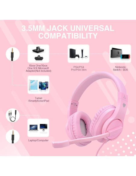 Auriculares Gaming ShinePick Rosa con Micrófono y Control de Volumen