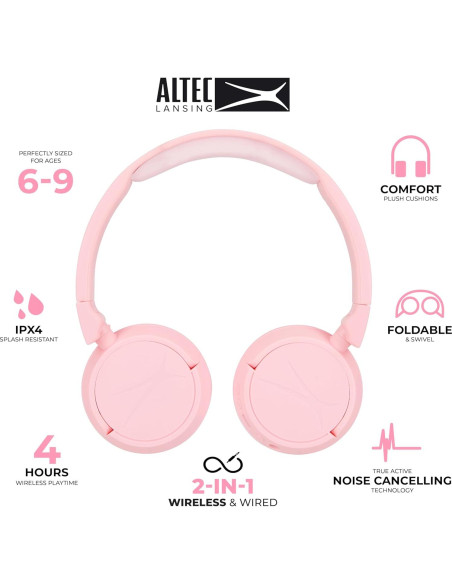 Auriculares Altec Lansing Kid Safe Bluetooth y con cable Rosa