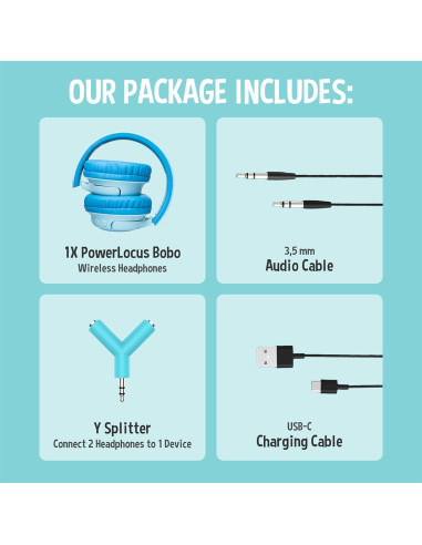 Auriculares Inalámbricos PowerLocus Bobo para Niños Azul y Verde