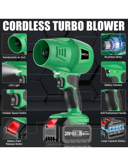 Sopladora de Hojas Eléctrica Inalámbrica Muylux 20V 1.57kg Sopladora de Hojas Eléctrica Inalámbrica Muylux 20V 1.57kg