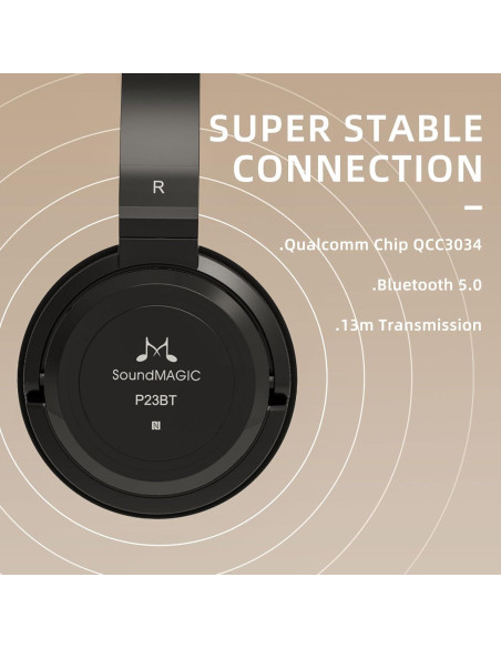 Auriculares Bluetooth SoundMAGIC P23BT On Ear HiFi 60h Batería