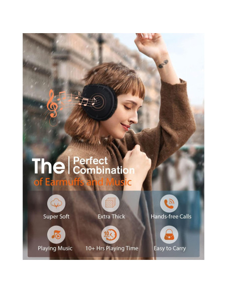 Auriculares Bluetooth MUSICOZY GH12 Orejeras Calentadoras Negro