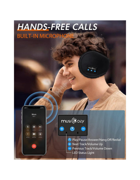 Auriculares Bluetooth MUSICOZY GH12 Orejeras Calentadoras Negro
