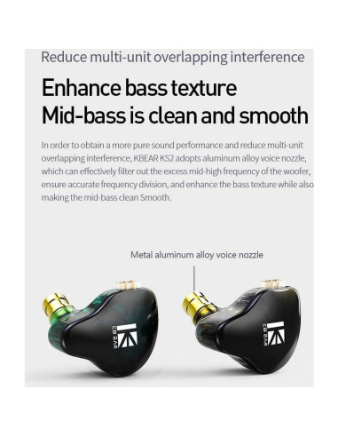 Auriculares In Ear KBEAR KS2 HiFi 1BA 1DD con Mic Cian
