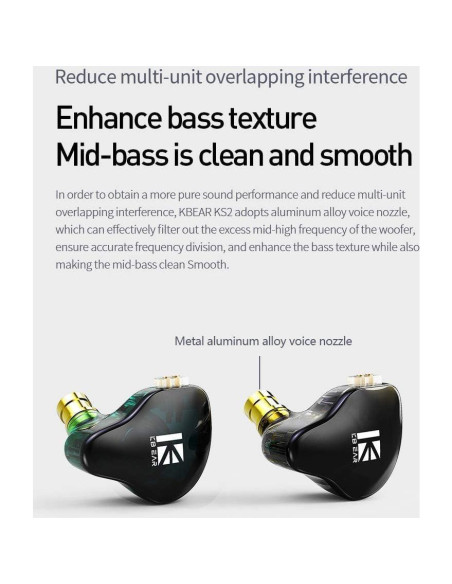 Auriculares In Ear KBEAR KS2 HiFi 1BA 1DD con Mic Cian