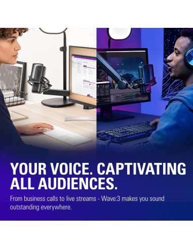 Micrófono USB Elgato Wave:3 Cardioide 24 bits/96kHz Negro