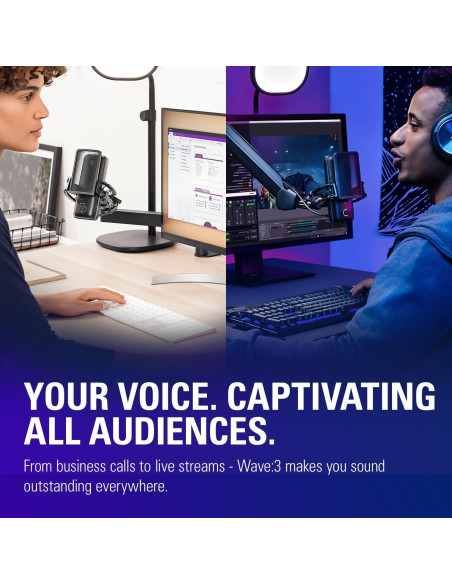 Micrófono USB Elgato Wave:3 Cardioide 24 bits/96kHz Negro