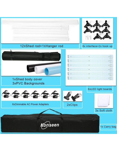 Caja de Luz LED Dimmable Konseen 120x50x140cm con Fondos