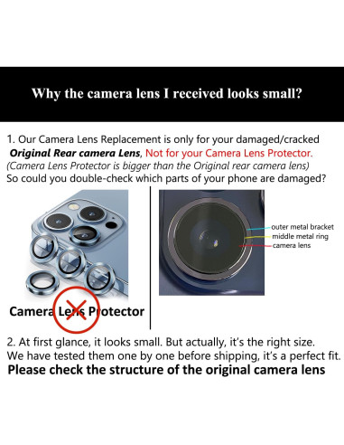 2 Juegos Cristal Lente Cámara Trasera iPhone 13 Pro/Pro Max