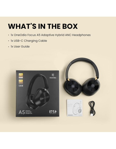 Auriculares Inalámbricos OneOdio Focus A5 ANC, 75H, Bluetooth 5.4