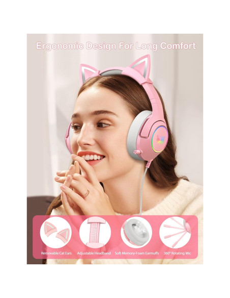 Auriculares de Juego PHNIXGAM K9 Rosa con Sonido Surround