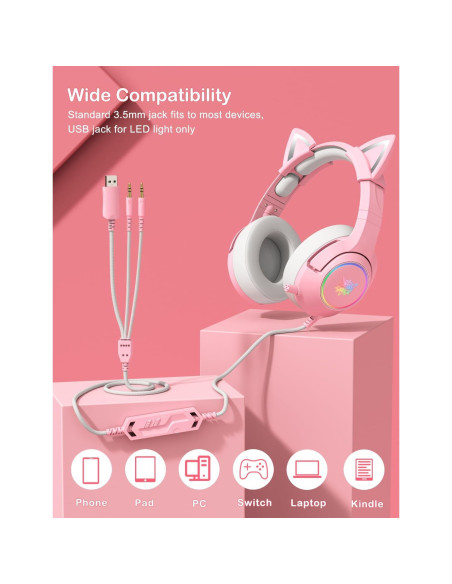 Auriculares de Juego PHNIXGAM K9 Rosa con Sonido Surround