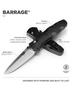 Cuchillo EDC Benchmade Barrage 580, Acero Inoxidable, 9.14 cm 2