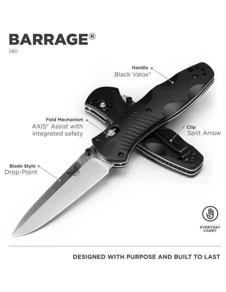 Cuchillo EDC Benchmade Barrage 580, Acero Inoxidable, 9.14 cm