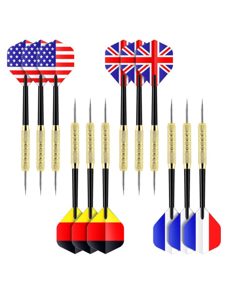 Dardos de Punta de Acero Ohuhu - Juego Profesional 12 Pcs