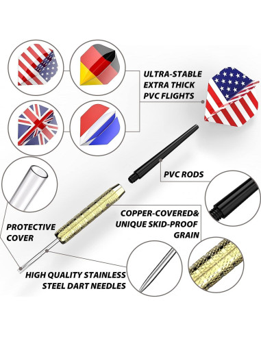 Dardos de Punta de Acero Ohuhu - Juego Profesional 12 Pcs