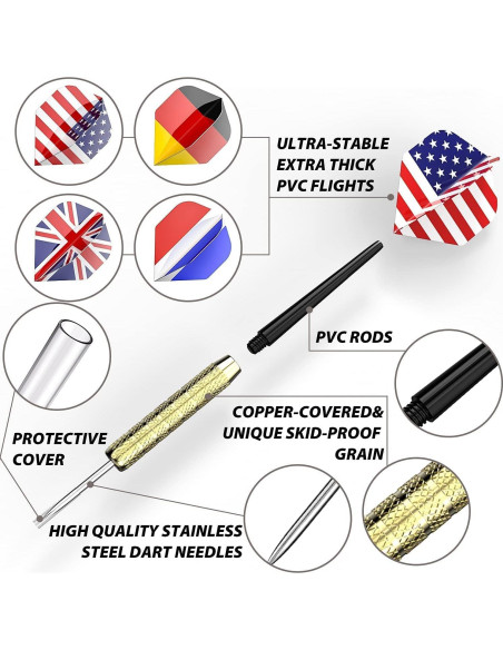 Dardos de Punta de Acero Ohuhu - Juego Profesional 12 Pcs