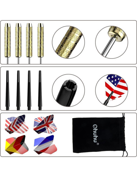 Dardos de Punta de Acero Ohuhu - Juego Profesional 12 Pcs