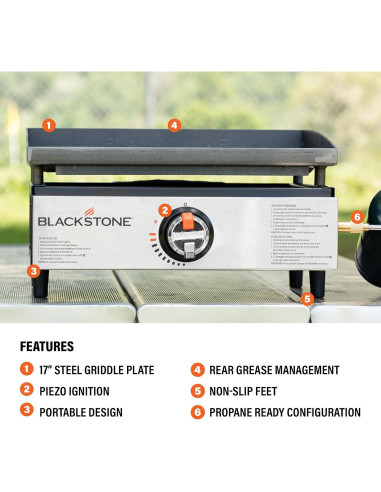 Plancha de Mesa Blackstone 17" Acero Inoxidable Portátil