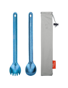Cuchara y Cuchillo de Titanio TiTo Ultraligeros 2Pcs Azul