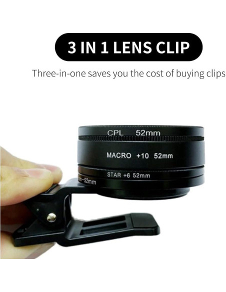 Filtro de Lente 3 en 1 EMVANV para Teléfono 52mm CPL Macro Estrella