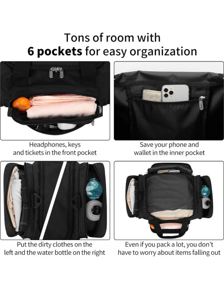 Bolsa de viaje pequeña Yokelly 43 cm negra para gimnasio y deporte