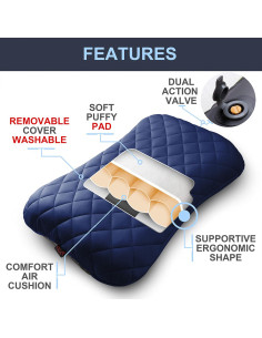 Almohada de Camping Inflable RIOYALO X-Foam XL Azul Océano 2