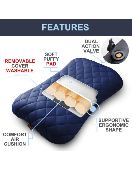 Almohada de Camping Inflable RIOYALO X-Foam XL Azul Océano