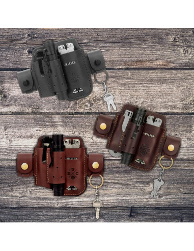 Funda de Cuero EDC 1791 para Multiherramienta y Linterna