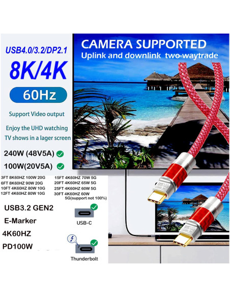 Cable USB-C a USB-C 4K 100W 15FT Yotetion Trenzado
