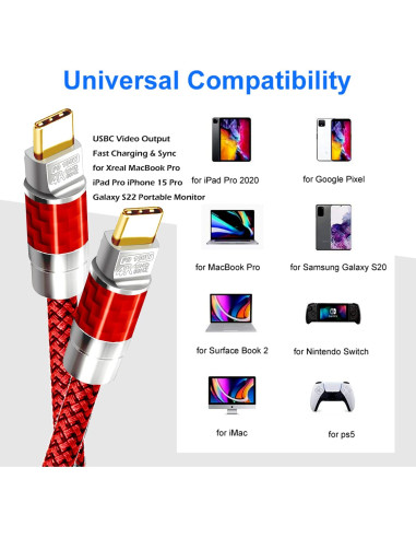 Cable USB-C a USB-C 4K 100W 15FT Yotetion Trenzado