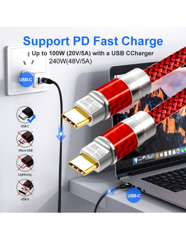 Cable USB-C a USB-C 4K 100W 15FT Yotetion Trenzado