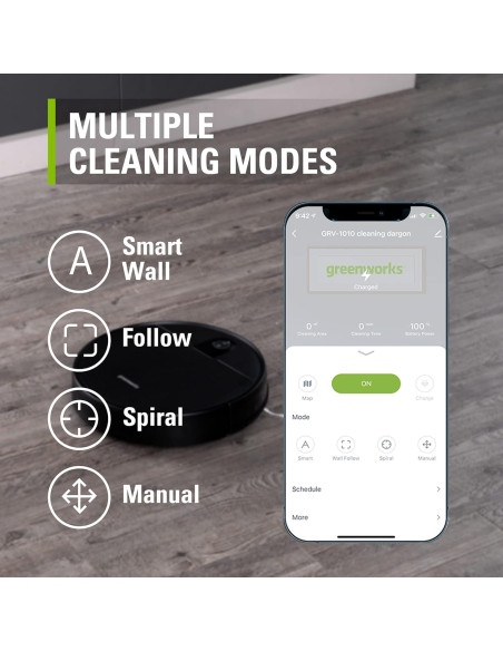 Aspiradora Robótica Greenworks GRV-1010 Wi-Fi 2200Pa para Mascotas