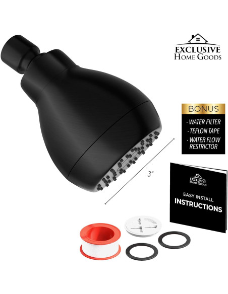 Cabezal de Ducha Alta Presión Heatsistence Negro Mate 1.8 GPM