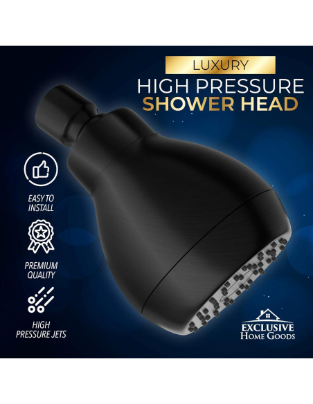 Cabezal de Ducha Alta Presión Heatsistence Negro Mate 1.8 GPM