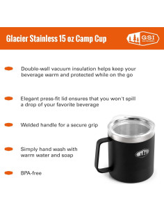 Taza de Campamento GSI Outdoors Glacier 450 ml Negra Aislada 2