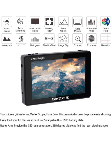 Monitor de Cámara ANDYCINE C7 7" 2200nits Pantalla Táctil