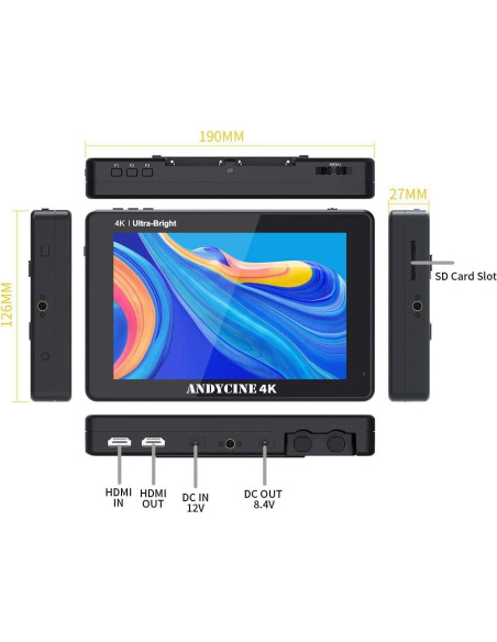 Monitor de Cámara ANDYCINE C7 7" 2200nits Pantalla Táctil