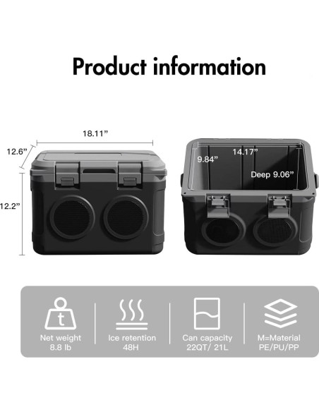 Enfriador de Campamento GETUHAND 28.32L con Altavoz Bluetooth
