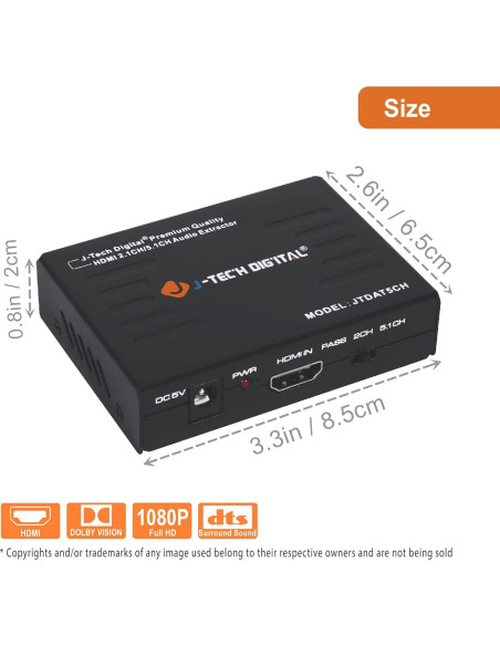 Extractor de Audio HDMI J-Tech Digital 4K@30Hz JTDAT5CH