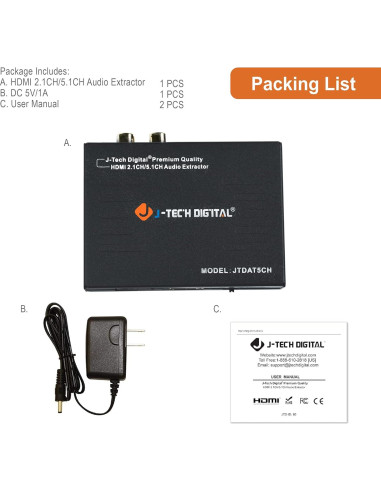 Extractor de Audio HDMI J-Tech Digital 4K@30Hz JTDAT5CH