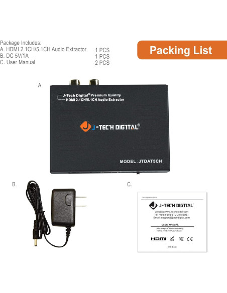 Extractor de Audio HDMI J-Tech Digital 4K@30Hz JTDAT5CH