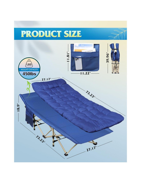Cama de Camping Plegable WLIVE 1200D Azul 185.7x69cm 204kg