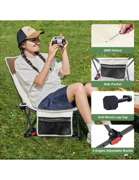 Sillas de Playa Plegables WTVIDAS 2 Unidades con Respaldo Ajustable