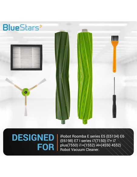 Kit de Reemplazo BlueStars para iRobot Roomba E, I, J - 2 Cepillos, 4 Filtros HEPA