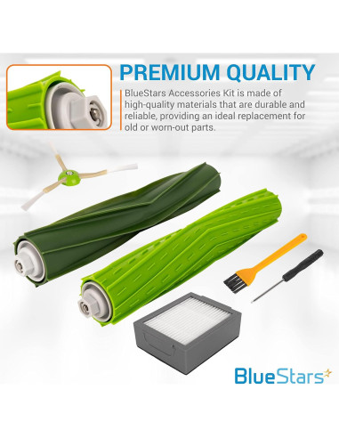 Kit de Reemplazo BlueStars para iRobot Roomba E, I, J - 2 Cepillos, 4 Filtros HEPA